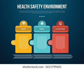 HSE infographic template with creative table with circle header and side with dark background style with 3 point for slide presentation vector