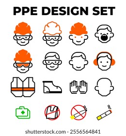 HSE personal protective equipment PPE design icon set