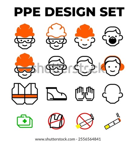 HSE personal protective equipment PPE design icon set