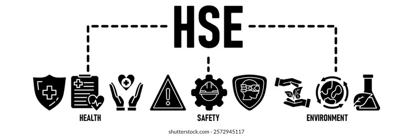 HSE vector infographic illustration concept of health, safety and environment with icons