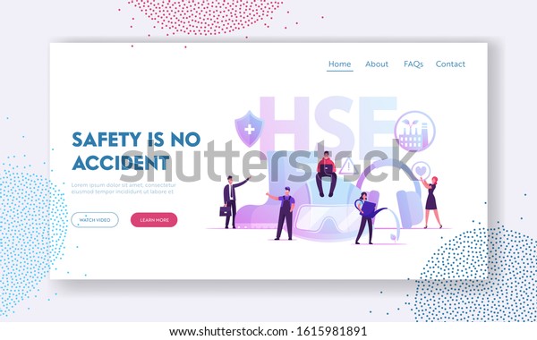 HSE Website Landing Page. Tiny Male and\
Female Characters and Attributes for Working. Environmental\
Protection and Health Safety Environment at Work Web Page Banner.\
Cartoon Flat Vector\
Illustration