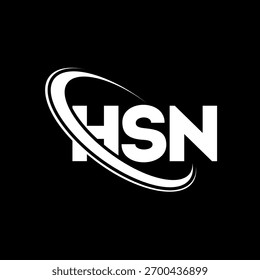 Logotipo HSN. Carta HSN. Design do logotipo da letra HSN. Logotipo HSN inicial ligado com o logotipo do círculo e monograma maiúsculo. HSN-tipografia para tecnologia, negócios e marca imobiliária.