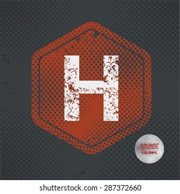 H,stamp design on old dark background,grunge concept,vector