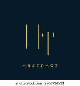HT Abstractas diseño de logotipo dorado. Abstractas composición de símbolos de oro sobre un fondo azul marino oscuro