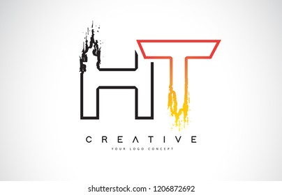 HT Creative Modern Logo Design Vetor with Orange and Black Colors. Monogram Stroke Letter Design.