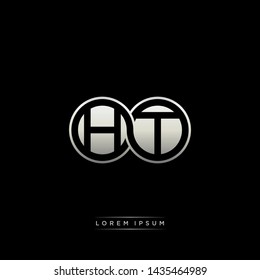 HT H T initial letter linked circle capital monogram logo modern template silver color edition