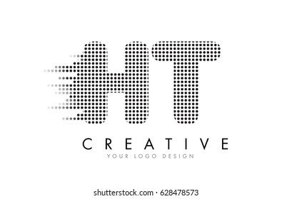 HT H T Letter Logo Design with Black Dots and Bubble Trails.
