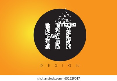 HT H T Logo Design Made of Small Letters with Black Circle and Yellow Background.