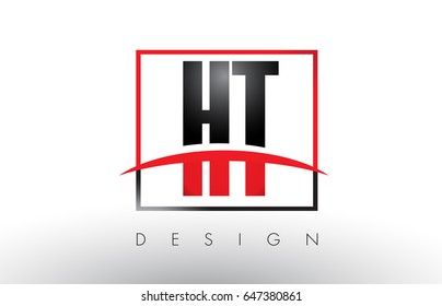 HT H T Logo Letters with Red and Black Colors and Swoosh. Creative Letter Design Vector.
