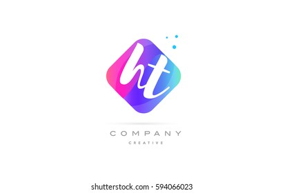 ht h t  pink blue rhombus abstract 3d alphabet company letter text logo hand writting written design vector icon template 