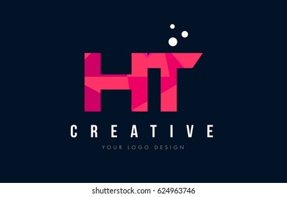 HT H T Purple Letter Logo Design with Low Poly Pink Triangles Concept