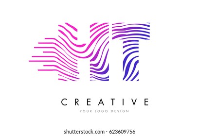 HT H T Zebra Letter Logo Design with Black and White Stripes Vector