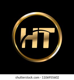 HT initial circle company logo gold black background