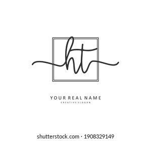 HT Initial letter handwriting and  signature logo. A concept handwriting initial logo with template element.
