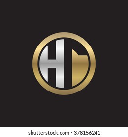 HT initial letters circle elegant logo golden silver black background