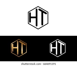 HT initial letters linked with hexagon shape logo
