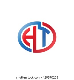 HT initial letters looping linked ellipse logo red blue