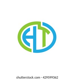 HT initial letters looping linked ellipse logo blue green
