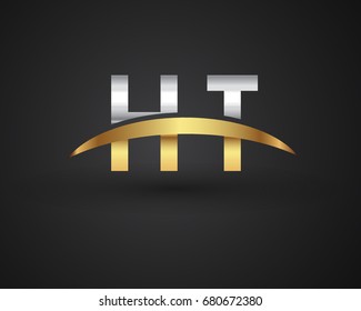 HT initial logo company name colored gold and silver swoosh design. vector logo for business and company identity.
