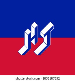 HT - international 2-letter code or National domain of Haiti. H and T - Monogram or logotype. Isometric 3d font for design. Three-dimension letters.