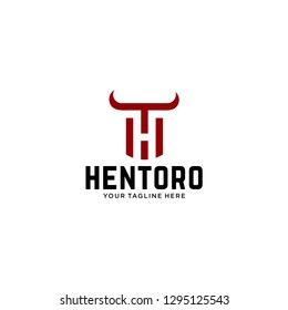 HT Letter And 
Bull Horn Line Logo Design Inspiration - Vector