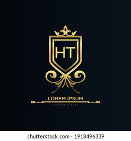 HT Letter Initial with Royal Template.elegant with crown logo vector, Creative Lettering Logo Vector Illustration.