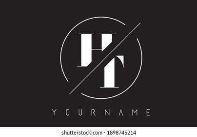 HT Letter Logo with Cutted and Intersected Design and Round Frame Vector Illustration