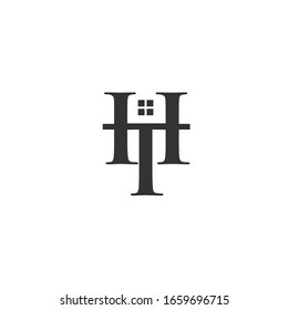 HT-Buchstaben Logo mit einem Fenstersymbol. Logos für Immobiliengesellschaften