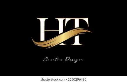 HT Letter Monogram Logo – Elegant Gold Brush Stroke Letter mark for Luxury Branding, Fashion, Boutique  Premium Identity Design
