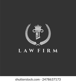 Logo del monograma de la letra de HT para el bufete de abogados con diseño de Imagen de corona del pilar