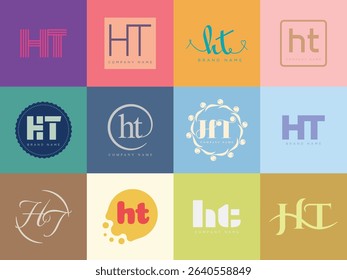 HT logo company template. Letter h and t logotype. Set different classic serif lettering and modern bold text with design elements. Initial font typography. Collection trendy business identity.