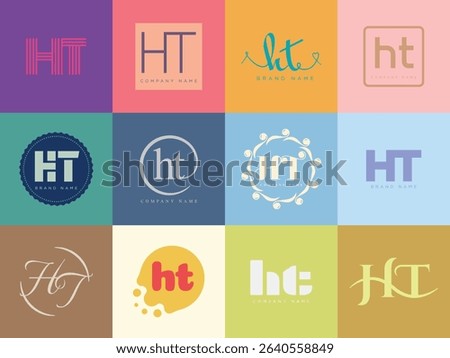 HT logo company template. Letter h and t logotype. Set different classic serif lettering and modern bold text with design elements. Initial font typography. Collection trendy business identity.
