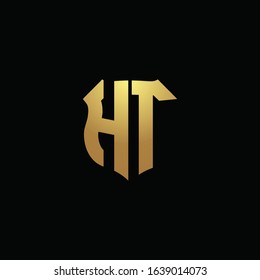 HT logo monogram with gold colors and shield shape design template