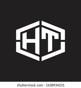 HT Logo monogram with hexagon shape and piece line rounded design tamplate