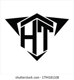 Monograma del logotipo HT con flecha de alas alrededor de la plantilla de diseño sobre fondo blanco