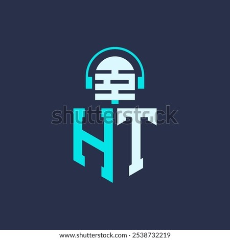 HT Microphone Logo Design for Audio, Music, and Podcast Branding - Letter HT Logo Professional Vector Illustration for Creative Industries