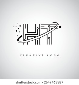 Logotipo de Monograma de Órbita HT - Marca de Letra Mínima Futurista com Linha de Arte Circular, Pontos Inspirados na Tecnologia e Conceito de Movimento Espacial para Identidade de Marca Moderna