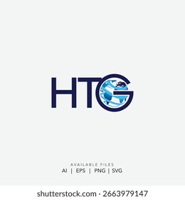 HTG Global Technology Logo,  Professional and Sleek Abstract Globe Logo, Futuristic Globe and HTG Lettering Logo