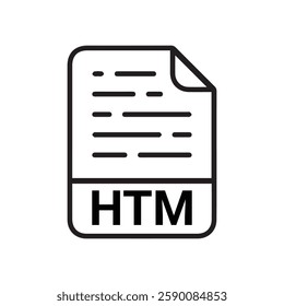 HTM file icon set. HTM file type symbol. File HTM format icon in black filled and outlined style isolated on transparent background.