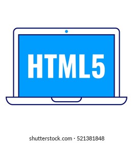 Html 5, laptop icon. Flat vector illustration on white background. Can be used for business concept