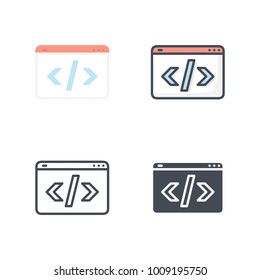 HTML Code Flat Colored Line Silhouette Icon Vector
