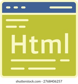 HTML code icon vector featuring markup text inside a browser window, representing web development, coding structure, frontend programming, and website creation using hypertext markup language.