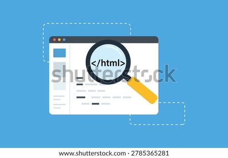 HTML Code Inspection and Web Development Analysis Vector Illustration, Source Code Review and Programming Audit Concept