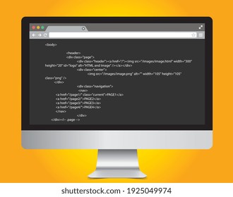 HTML code on computer screen stock illustration