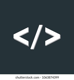 HTML code tag. Icon white over black. Vector illustration