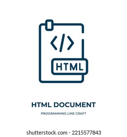 Html document icon. Linear vector illustration from programming line craft collection. Outline html document icon vector. Thin line symbol for use on web and mobile apps, logo, print media.