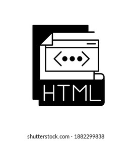HTML file black linear icon. Hyper text markup language. Htm file extension. Browser instructions. Text file with small markup tags. Outline symbol on white space. Vector isolated illustration