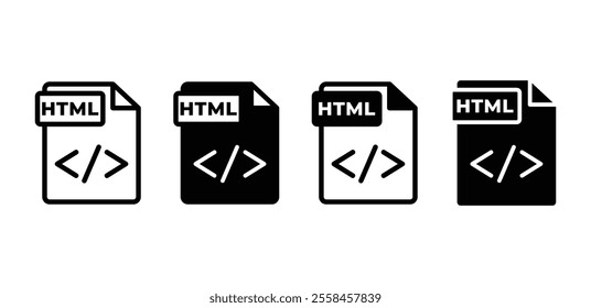 HTML file format document icon symbol sign vector design black white color simple illustration collection isolated