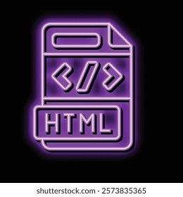 html file format document neon light sign vector. html file format document illustration