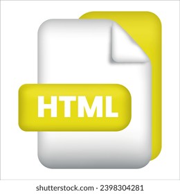 HTML file format icon. HTML file format 3d render icon on white background. HTML file format document color icon vector